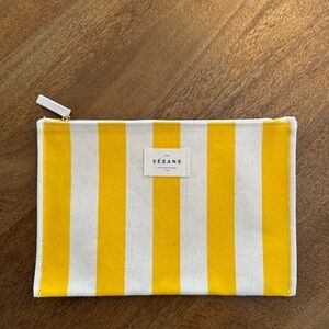 Sezane Yellow and White Stripe Zip Pouch